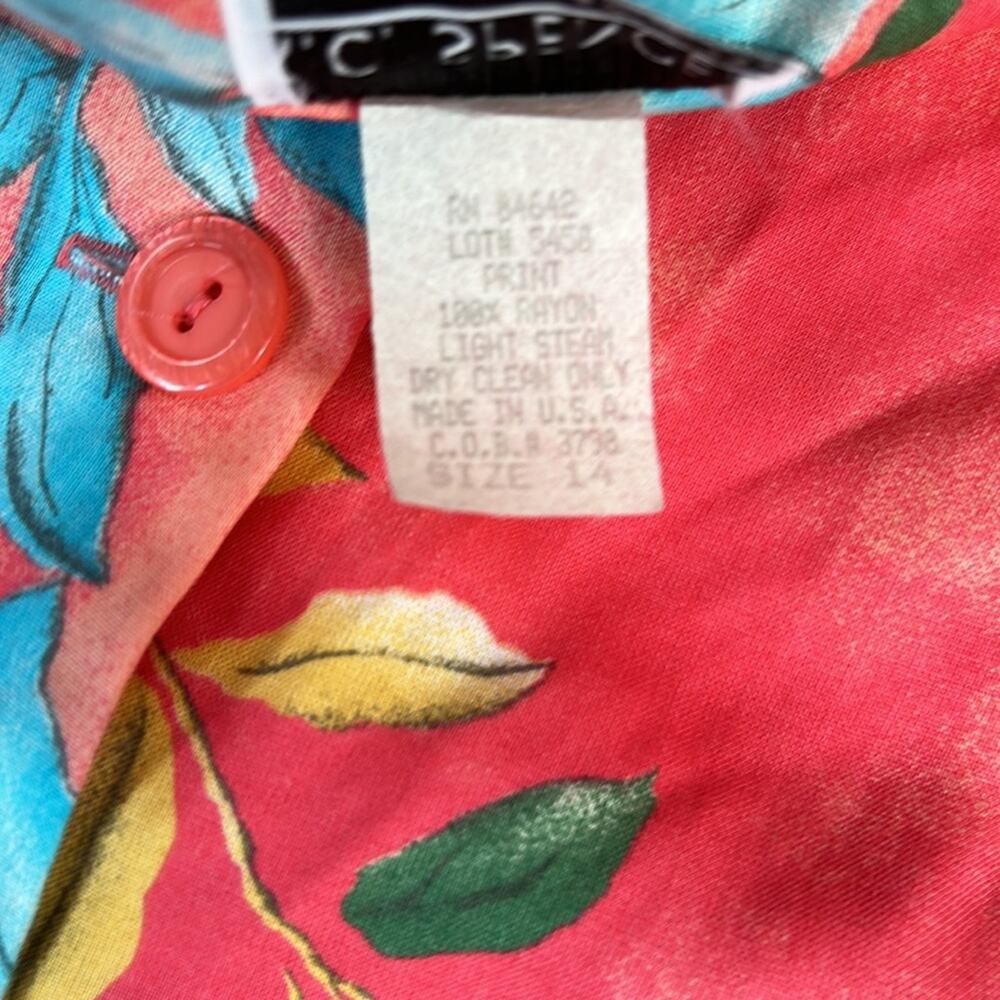 Vintage Coral Floral Midi Dress with Blue and Green Flower Print - Picture 8 of 8